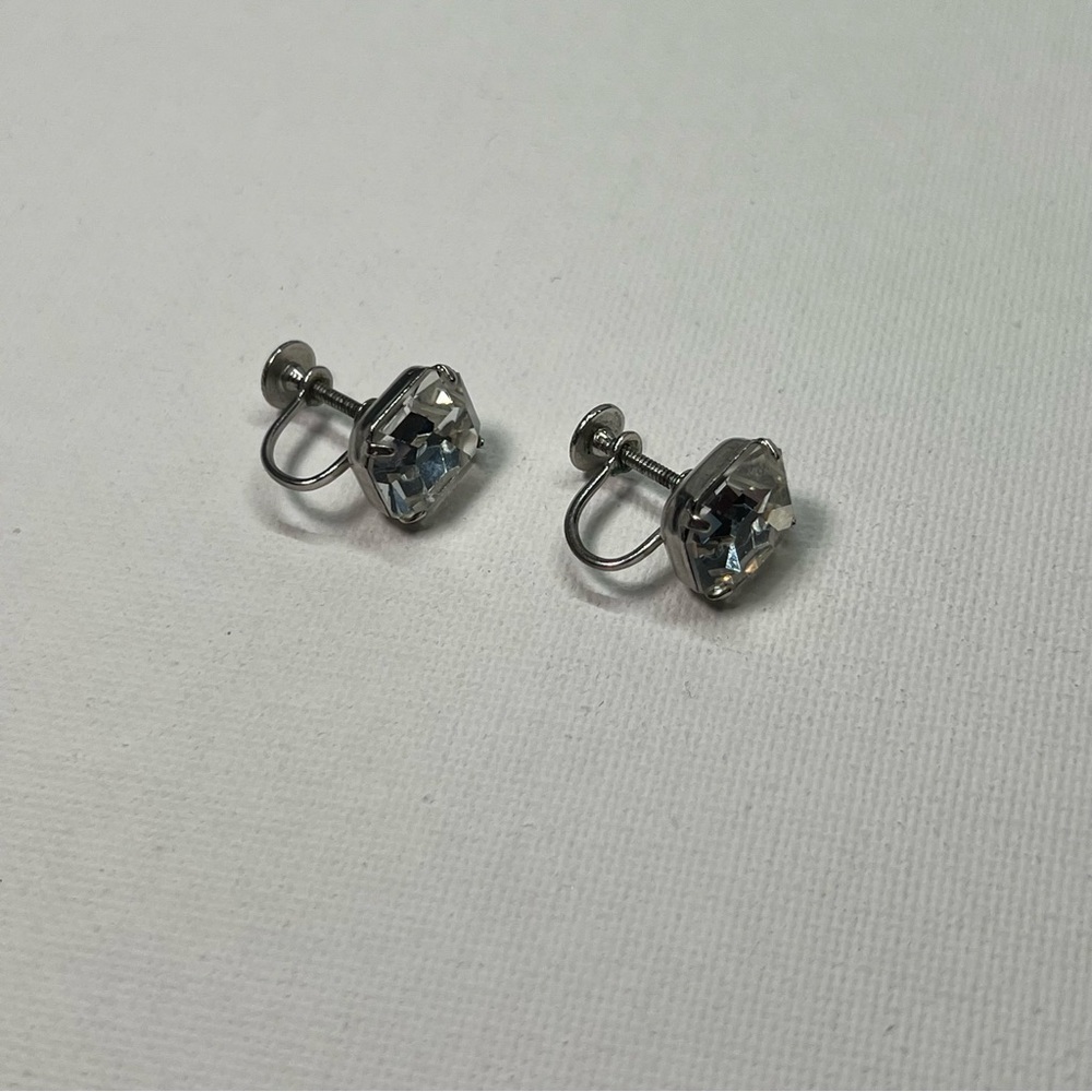 Vintage Silver Tone Rhinestone Screwback Earrings